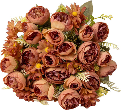 Artificial Peonies Flowers,Fake Peony Silk Flower Bouquet 3 Bundles Plastic Florals Bulk Arrangements for Vase Wedding Decoration(Orange)