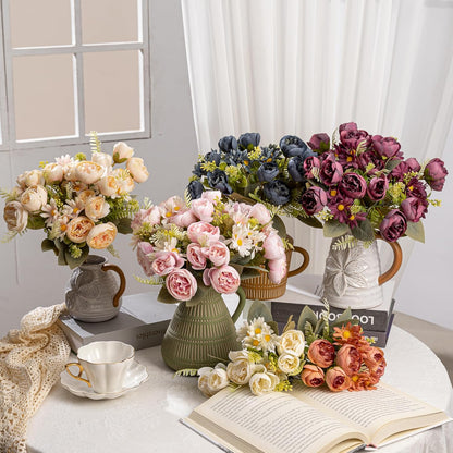 Artificial Peonies Flowers,Fake Peony Silk Flower Bouquet 3 Bundles Plastic Florals Bulk Arrangements for Vase Wedding Decoration(Orange)