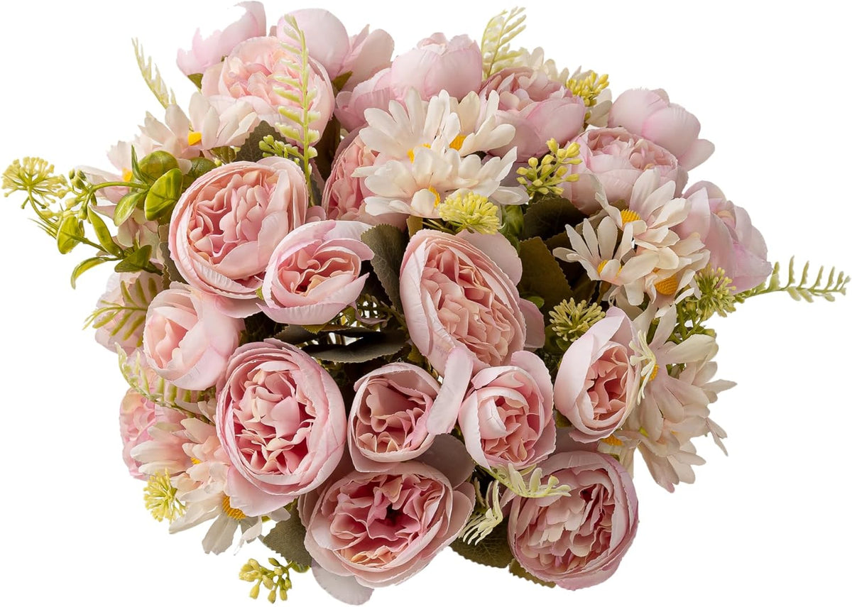 Artificial Peonies Flowers,Fake Peony Silk Flower Bouquet 3 Bundles Plastic Florals Bulk Arrangements for Vase Wedding Decoration(Orange)