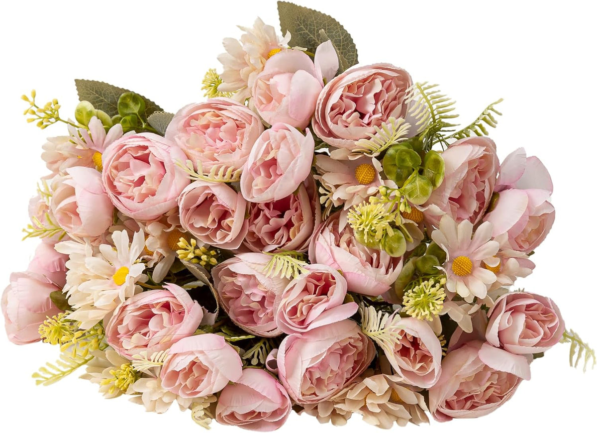 Artificial Peonies Flowers,Fake Peony Silk Flower Bouquet 3 Bundles Plastic Florals Bulk Arrangements for Vase Wedding Decoration(Orange)