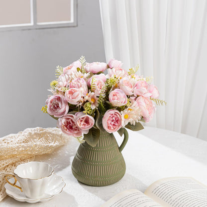 Artificial Peonies Flowers,Fake Peony Silk Flower Bouquet 3 Bundles Plastic Florals Bulk Arrangements for Vase Wedding Decoration(Orange)