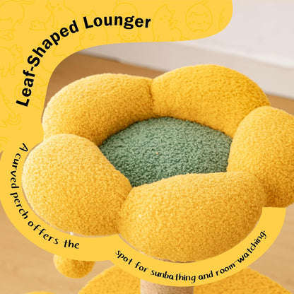 Nonta Flower 35.04“Cat Tree for Indoor Cats, Compact Multi‑Level Cute Cat Tower with Natural Sisal Scratching Post, Cozy Cat Condo Cave, Leaf‑Shaped Perches & Hanging Pom‑Pom Toys, Stable Space Saving