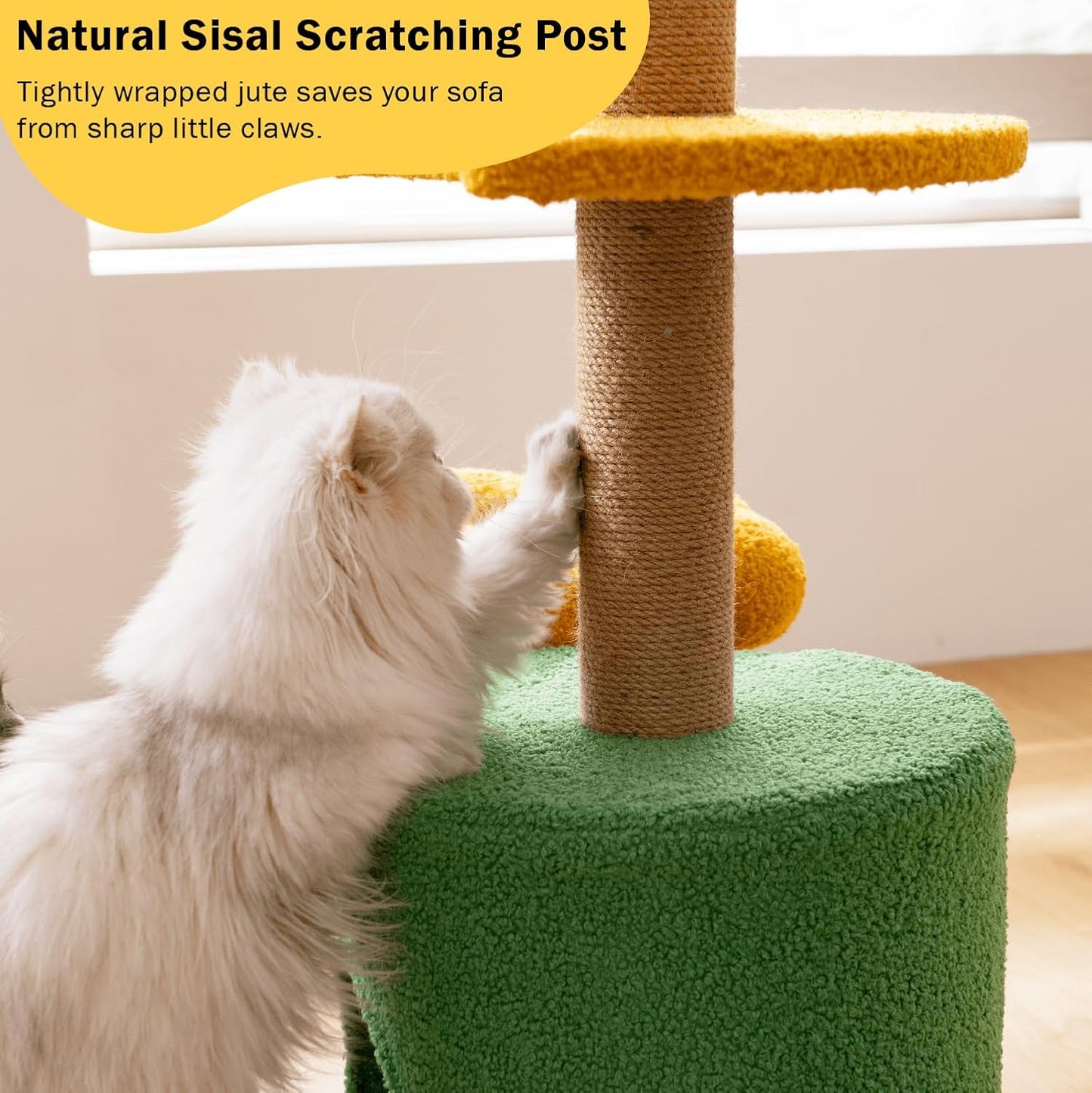 Nonta Flower 35.04“Cat Tree for Indoor Cats, Compact Multi‑Level Cute Cat Tower with Natural Sisal Scratching Post, Cozy Cat Condo Cave, Leaf‑Shaped Perches & Hanging Pom‑Pom Toys, Stable Space Saving