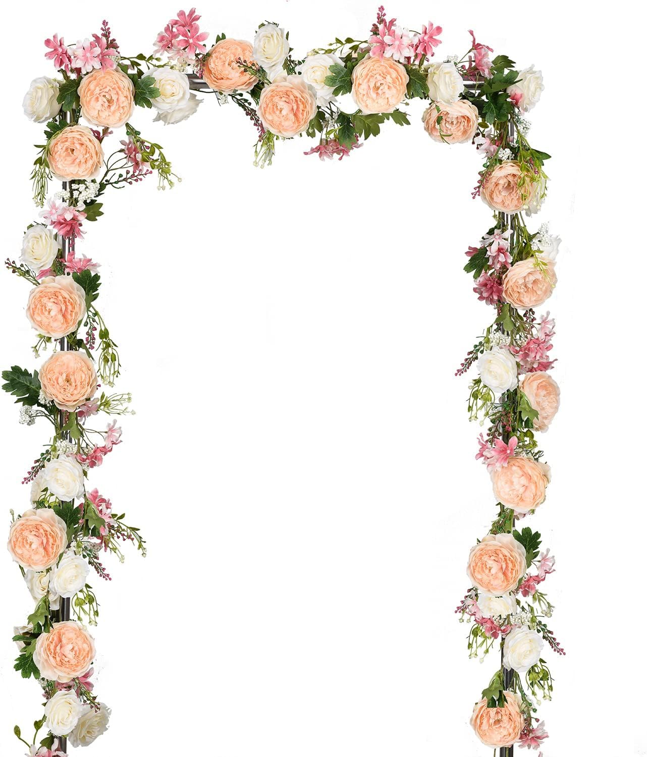 2Pack Artificial Peony Flower Garland - Silk Peony Garland with White Flowers for Wedding Party Table Decoration,6ft/Strand