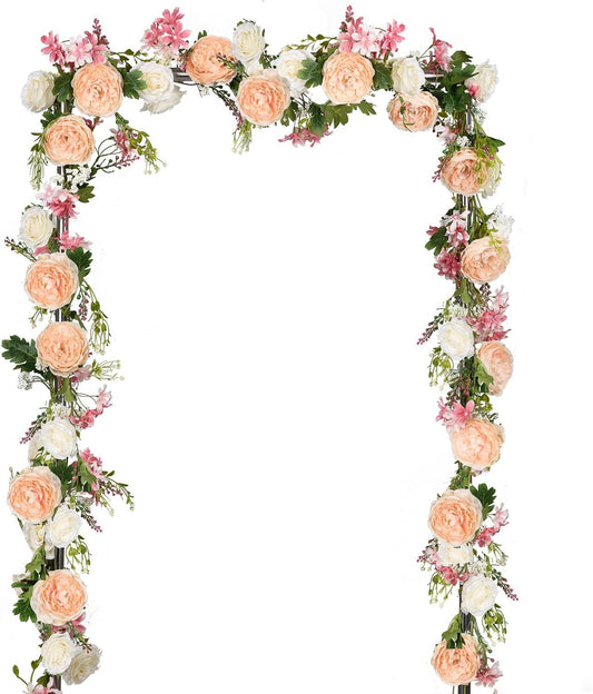 2Pack Artificial Peony Flower Garland - Silk Peony Garland with White Flowers for Wedding Party Table Decoration,6ft/Strand
