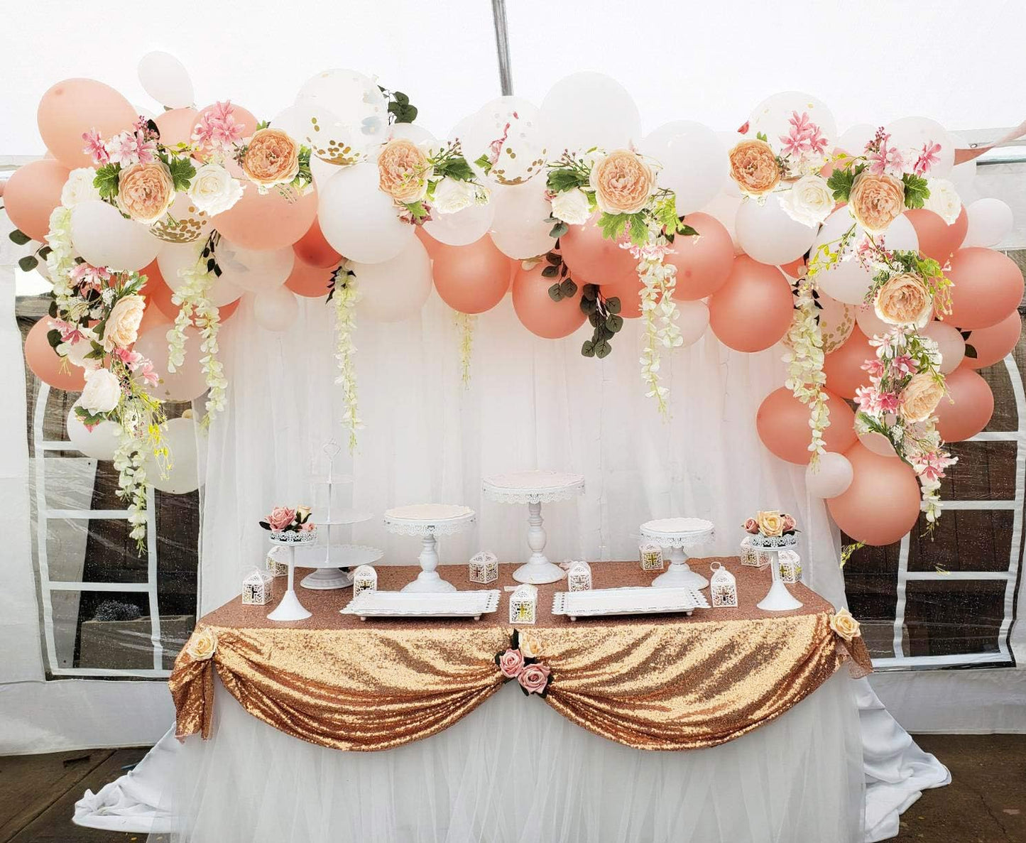 2Pack Artificial Peony Flower Garland - Silk Peony Garland with White Flowers for Wedding Party Table Decoration,6ft/Strand