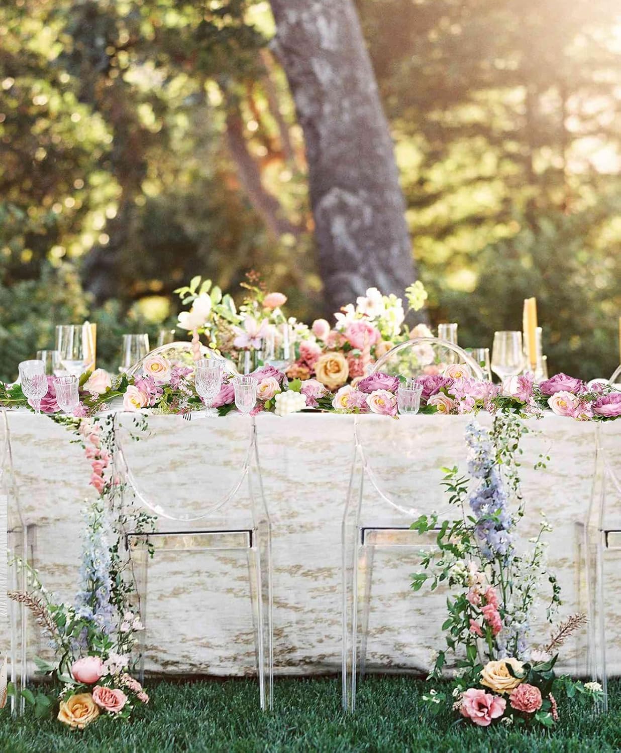 2Pack Artificial Peony Flower Garland - Silk Peony Garland with White Flowers for Wedding Party Table Decoration,6ft/Strand