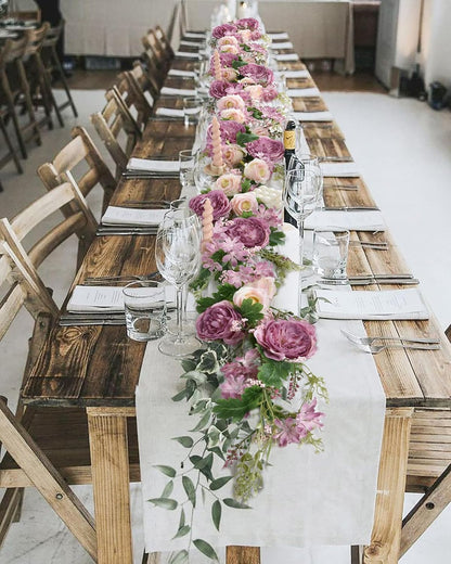 2Pack Artificial Peony Flower Garland - Silk Peony Garland with White Flowers for Wedding Party Table Decoration,6ft/Strand