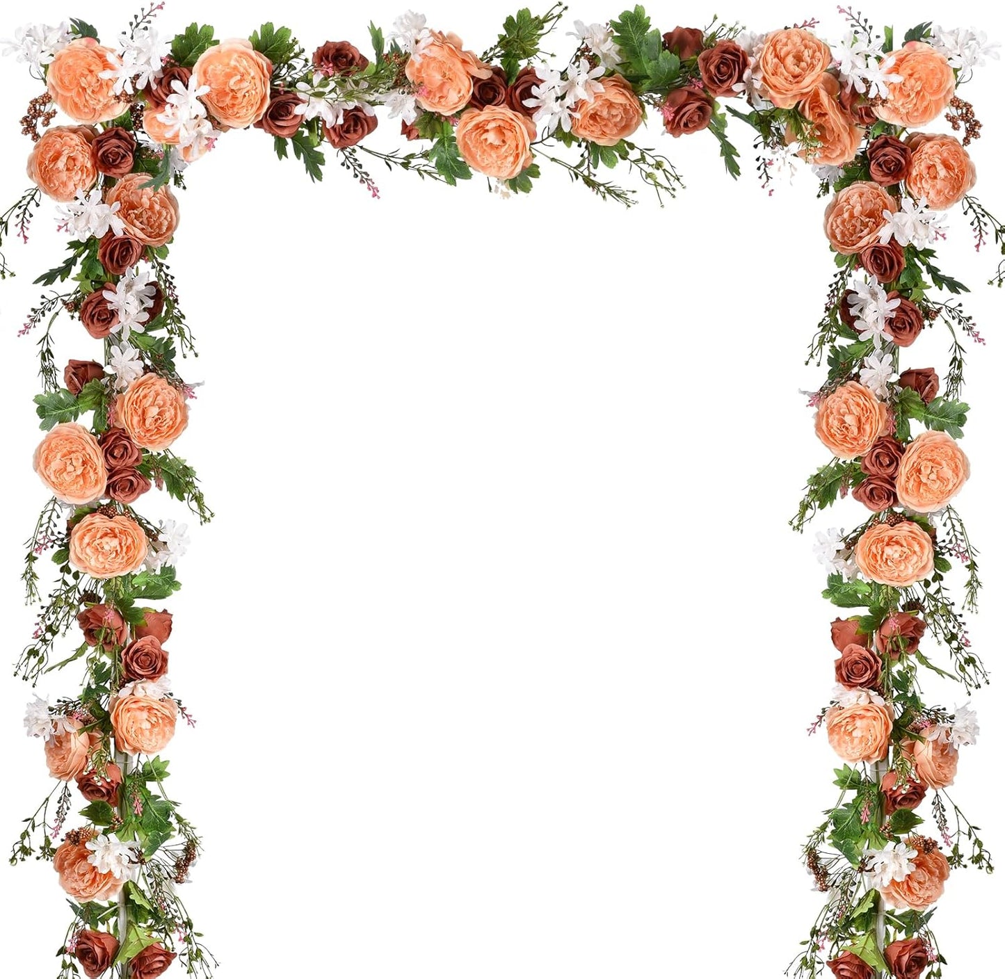 2Pack Artificial Peony Flower Garland - Silk Peony Garland with White Flowers for Wedding Party Table Decoration,6ft/Strand