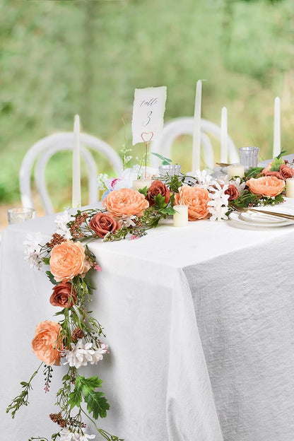 2Pack Artificial Peony Flower Garland - Silk Peony Garland with White Flowers for Wedding Party Table Decoration,6ft/Strand