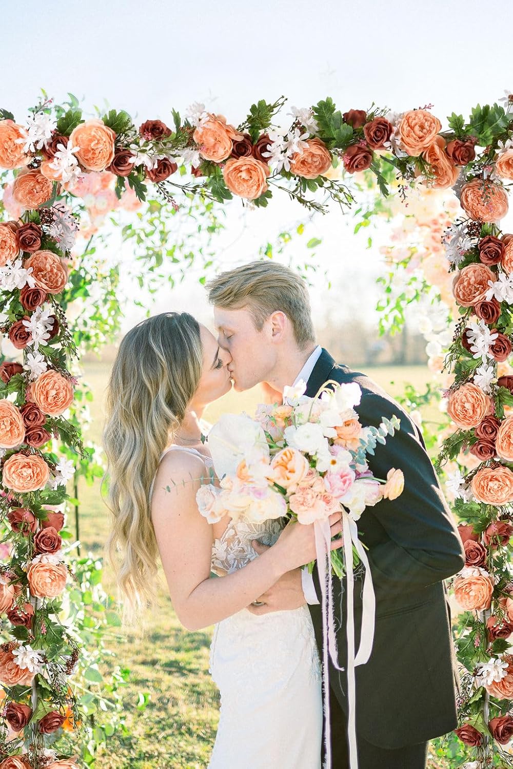 2Pack Artificial Peony Flower Garland - Silk Peony Garland with White Flowers for Wedding Party Table Decoration,6ft/Strand