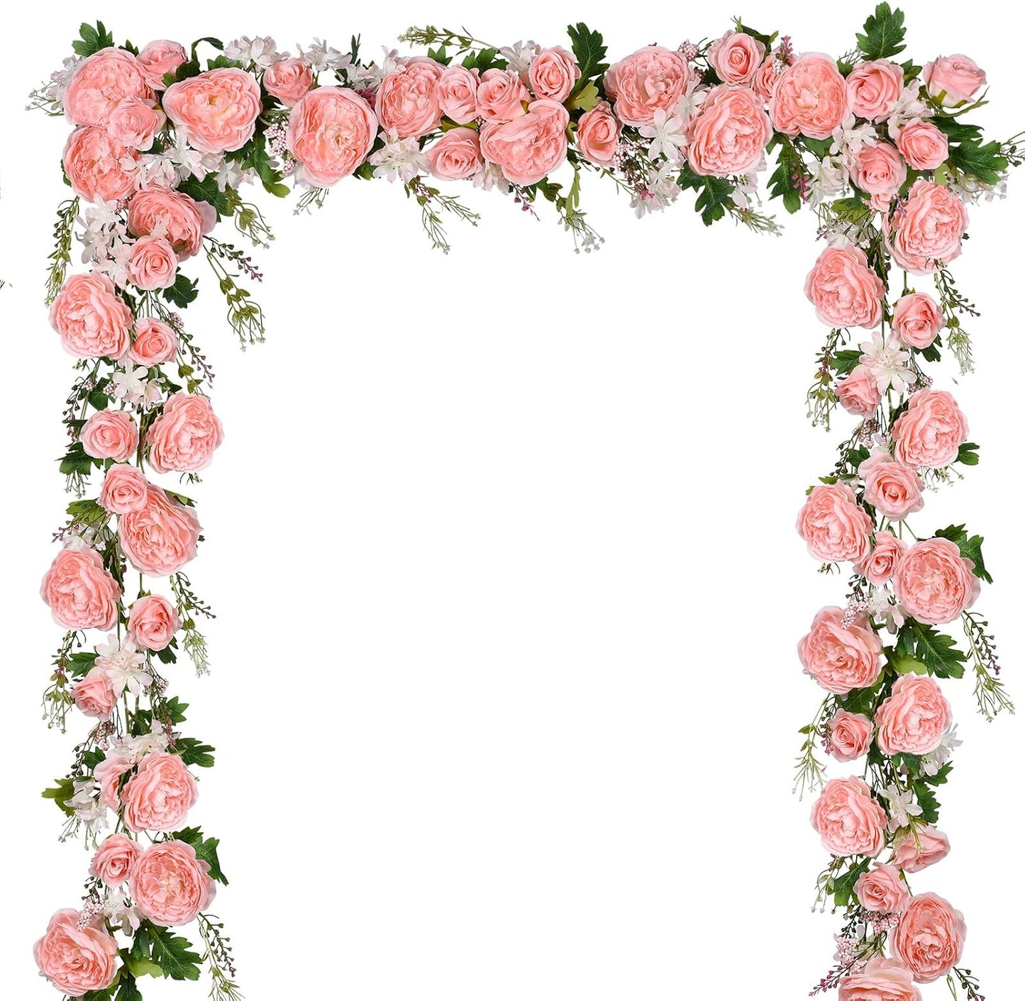 2Pack Artificial Peony Flower Garland - Silk Peony Garland with White Flowers for Wedding Party Table Decoration,6ft/Strand