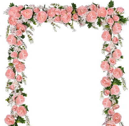 2Pack Artificial Peony Flower Garland - Silk Peony Garland with White Flowers for Wedding Party Table Decoration,6ft/Strand