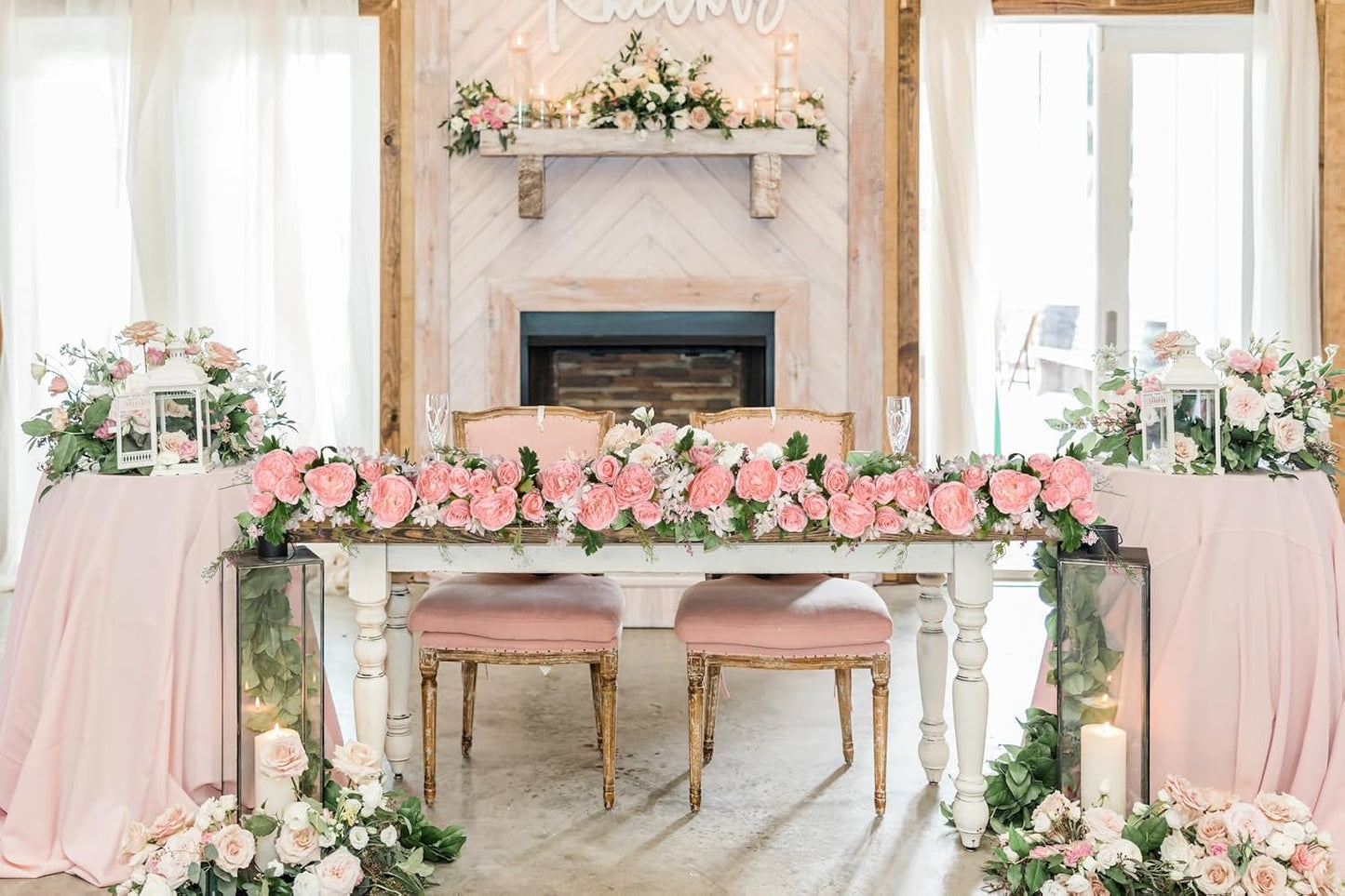 2Pack Artificial Peony Flower Garland - Silk Peony Garland with White Flowers for Wedding Party Table Decoration,6ft/Strand