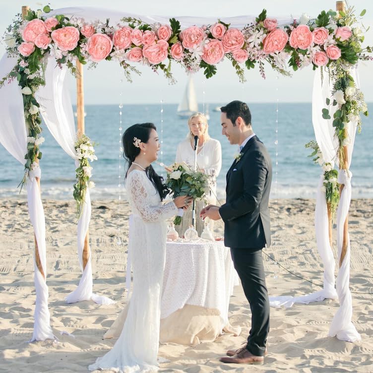 2Pack Artificial Peony Flower Garland - Silk Peony Garland with White Flowers for Wedding Party Table Decoration,6ft/Strand