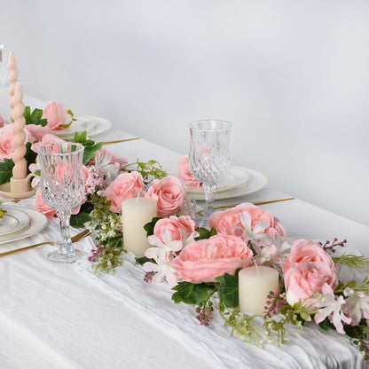 2Pack Artificial Peony Flower Garland - Silk Peony Garland with White Flowers for Wedding Party Table Decoration,6ft/Strand