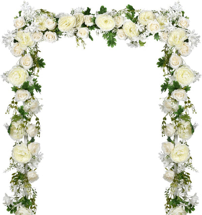 2Pack Artificial Peony Flower Garland - Silk Peony Garland with White Flowers for Wedding Party Table Decoration,6ft/Strand