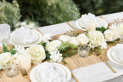 2Pack Artificial Peony Flower Garland - Silk Peony Garland with White Flowers for Wedding Party Table Decoration,6ft/Strand