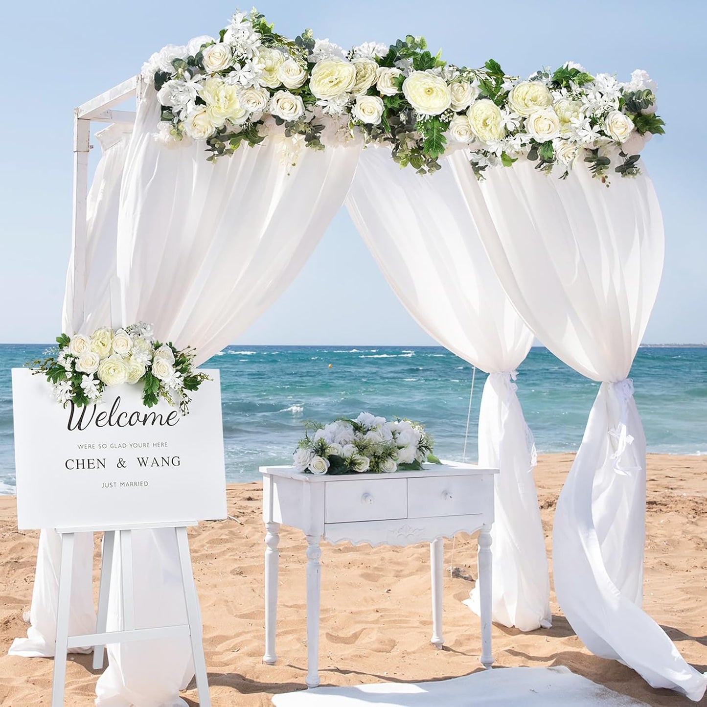 2Pack Artificial Peony Flower Garland - Silk Peony Garland with White Flowers for Wedding Party Table Decoration,6ft/Strand
