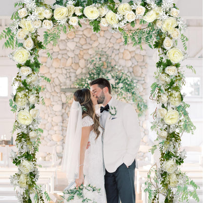 2Pack Artificial Peony Flower Garland - Silk Peony Garland with White Flowers for Wedding Party Table Decoration,6ft/Strand