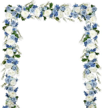 2Pack Artificial Peony Flower Garland - Silk Peony Garland with White Flowers for Wedding Party Table Decoration,6ft/Strand