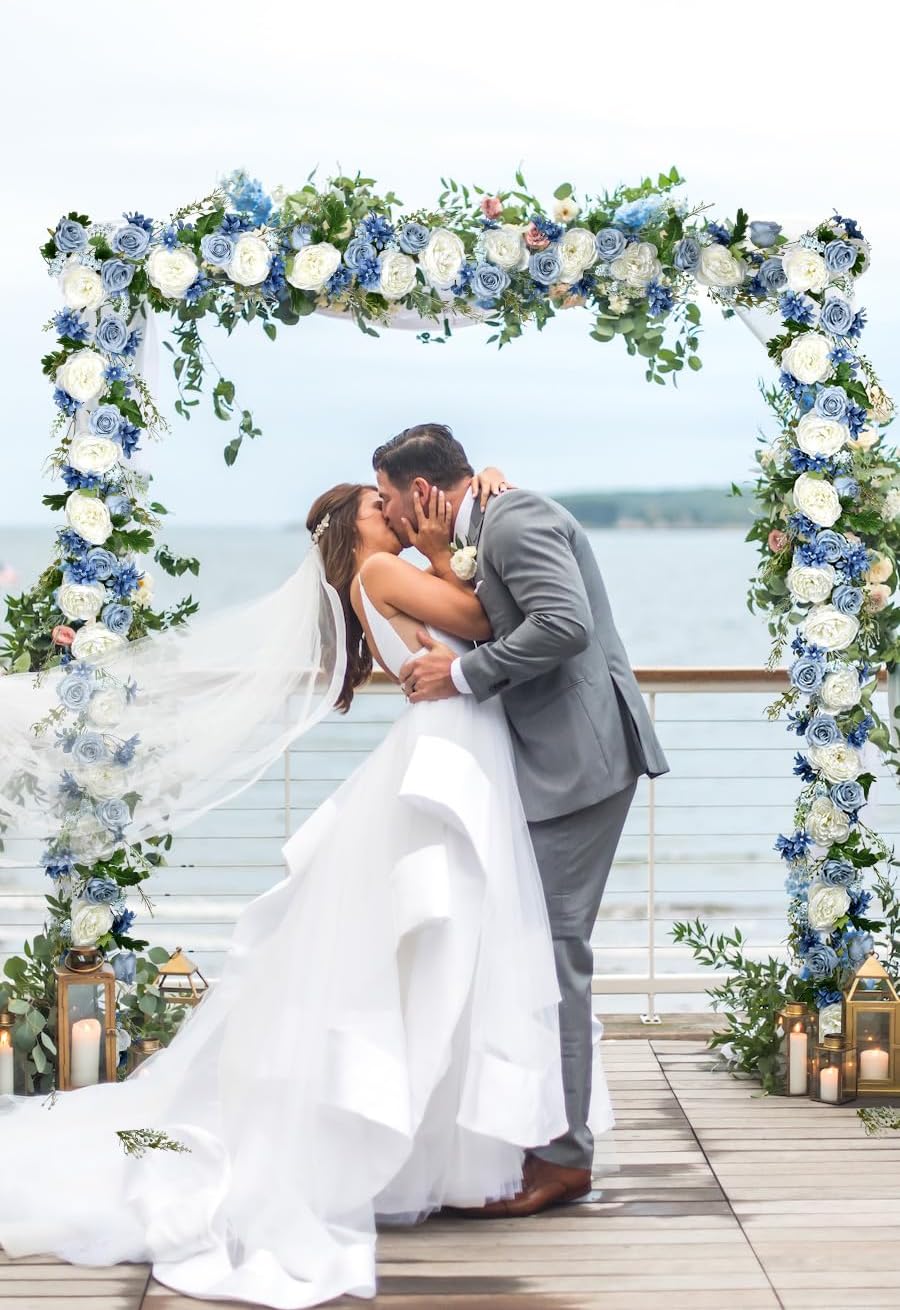 2Pack Artificial Peony Flower Garland - Silk Peony Garland with White Flowers for Wedding Party Table Decoration,6ft/Strand