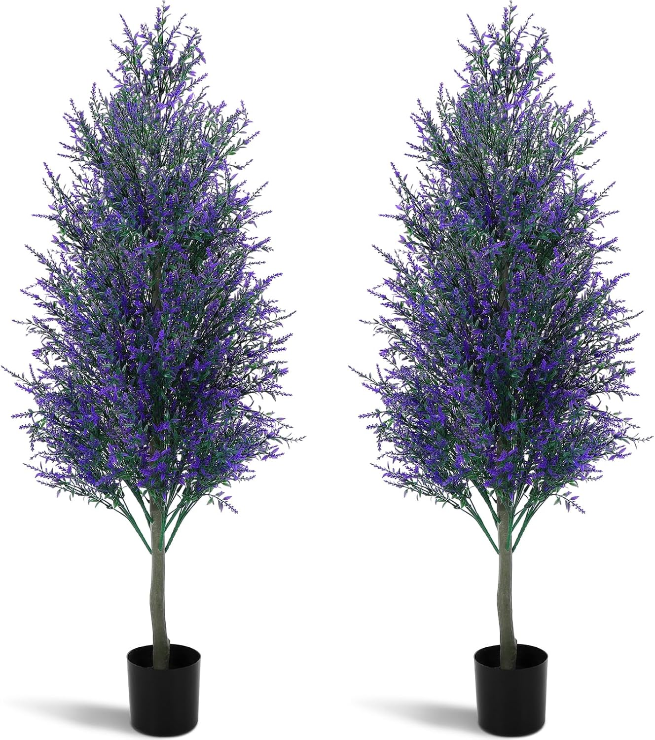 4 FT Artificial Lavender Topiary Trees Set of 2, UV Resistant Faux Outdoor Plants with Cement Filled Pots for Front Porch, Patio and Entryway Decor(Purple)