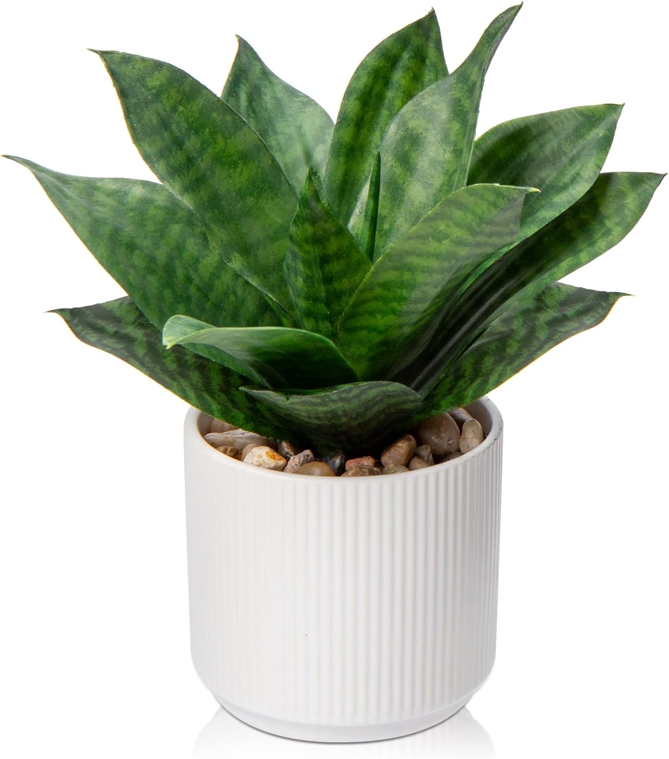 Artificial Agave Succulent Plants Faux Snake Plant Fake Succulent Agave Plants Potted in White Pot Succulent Aloe Plant for Desk Modern Office Living Room Table Shelf Home Indoor Outdoor Decor