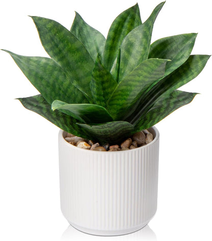 Artificial Agave Succulent Plants Faux Snake Plant Fake Succulent Agave Plants Potted in White Pot Succulent Aloe Plant for Desk Modern Office Living Room Table Shelf Home Indoor Outdoor Decor