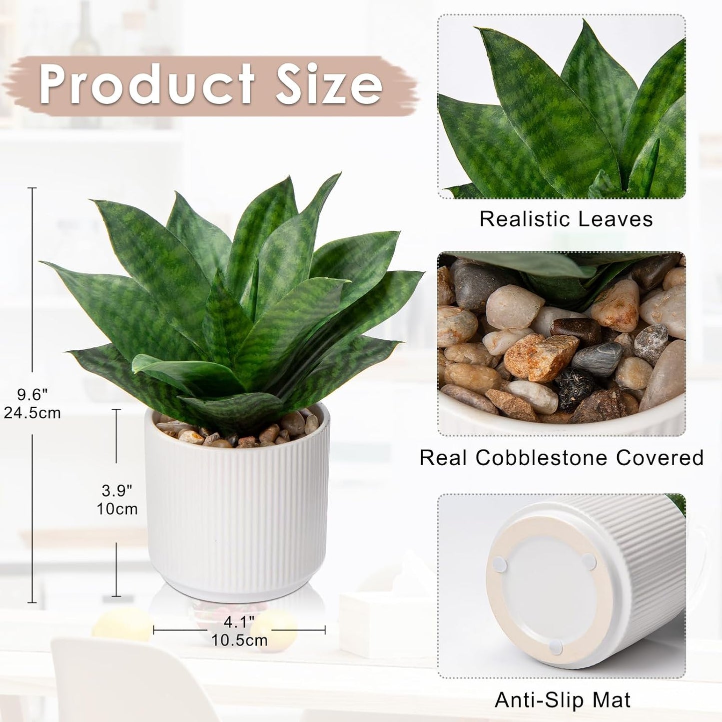 Artificial Agave Succulent Plants Faux Snake Plant Fake Succulent Agave Plants Potted in White Pot Succulent Aloe Plant for Desk Modern Office Living Room Table Shelf Home Indoor Outdoor Decor