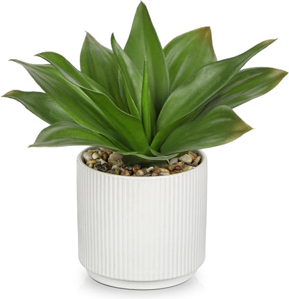 Artificial Agave Succulent Plants Faux Snake Plant Fake Succulent Agave Plants Potted in White Pot Succulent Aloe Plant for Desk Modern Office Living Room Table Shelf Home Indoor Outdoor Decor