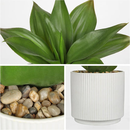 Artificial Agave Succulent Plants Faux Snake Plant Fake Succulent Agave Plants Potted in White Pot Succulent Aloe Plant for Desk Modern Office Living Room Table Shelf Home Indoor Outdoor Decor