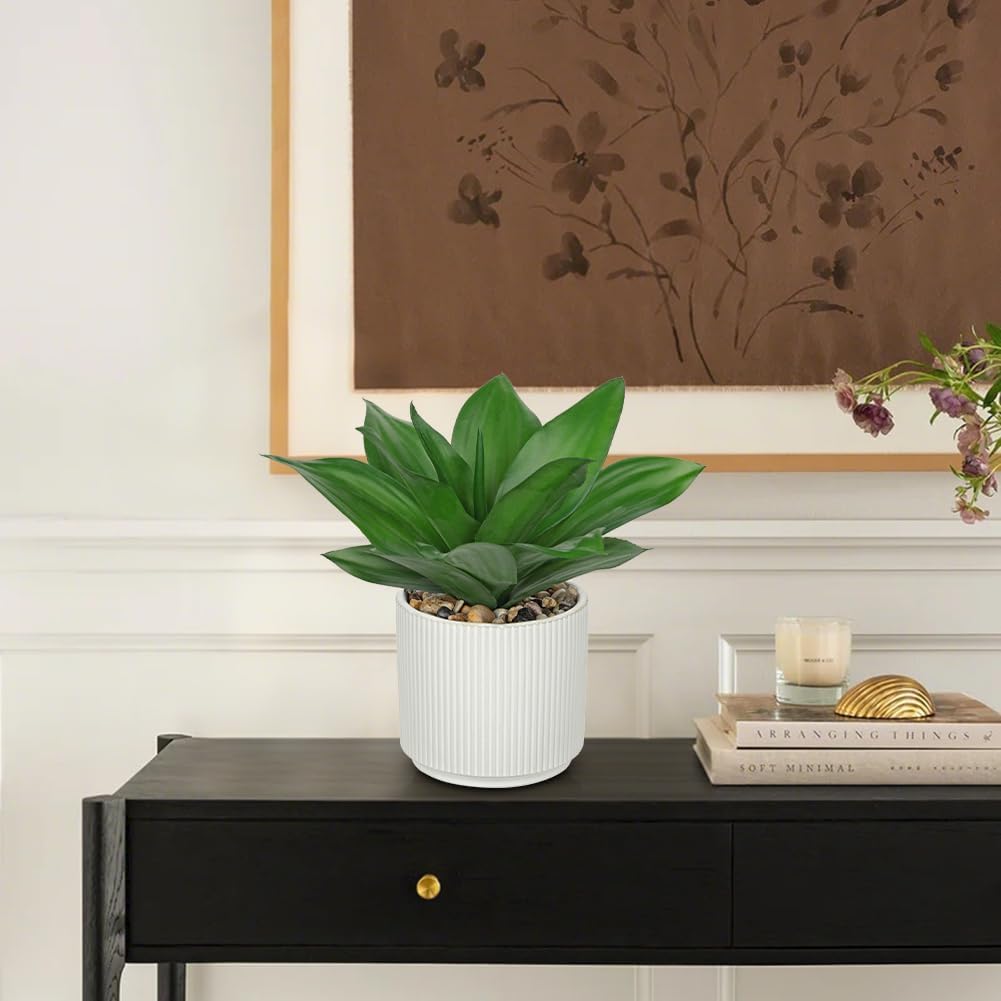 Artificial Agave Succulent Plants Faux Snake Plant Fake Succulent Agave Plants Potted in White Pot Succulent Aloe Plant for Desk Modern Office Living Room Table Shelf Home Indoor Outdoor Decor