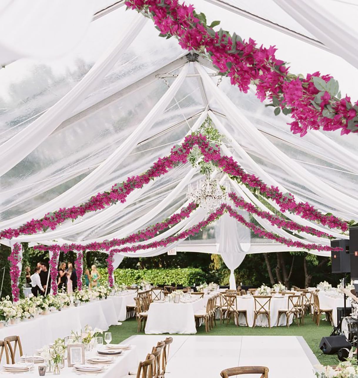5.9 Ft Artificial Bougainvillea Flowers Garland 2PCS Fake Silk Bougainvillea Vines Long Plant Faux Bougainvillea Wreaths for Centerpieces Table Runner Wedding Arch Wall Decorations (Deep Pink)