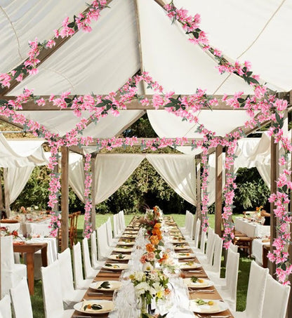 5.9 Ft Artificial Bougainvillea Flowers Garland 2PCS Fake Silk Bougainvillea Vines Long Plant Faux Bougainvillea Wreaths for Centerpieces Table Runner Wedding Arch Wall Decorations (Deep Pink)