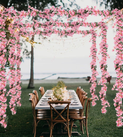 5.9 Ft Artificial Bougainvillea Flowers Garland 2PCS Fake Silk Bougainvillea Vines Long Plant Faux Bougainvillea Wreaths for Centerpieces Table Runner Wedding Arch Wall Decorations (Deep Pink)