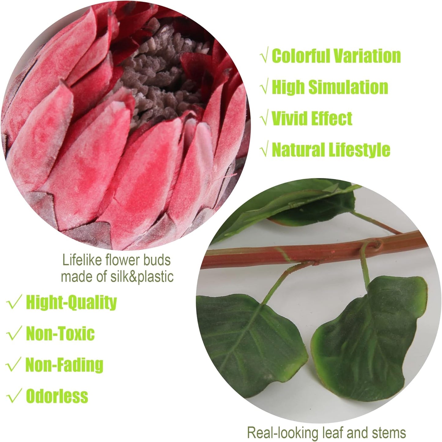 4pcs Artificial Protea Flower Buds,26 Inch Super Long Stem Faux Protea Artificial Flower Bud, Silk Protea Bud for Home Decor Centerpiece Crafts Wedding Bouquet,Dark Red