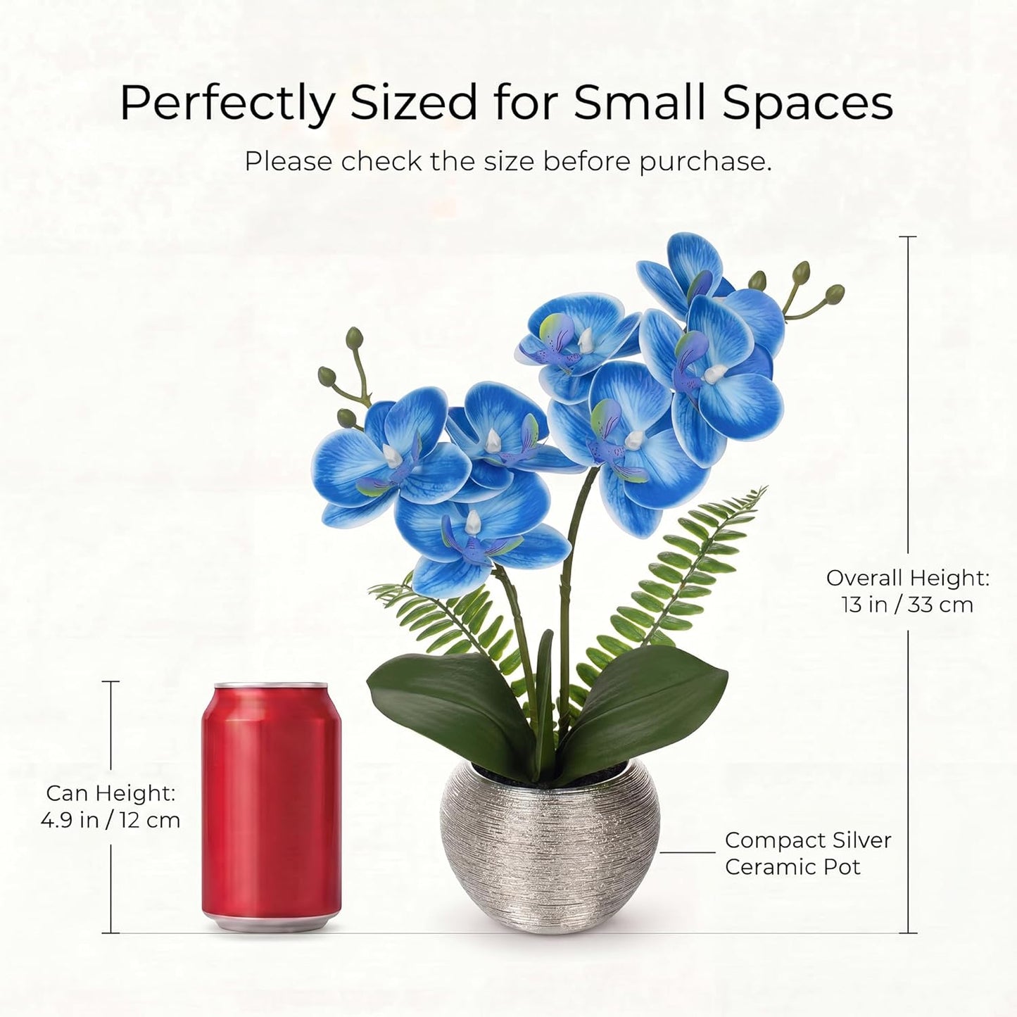Artificial Orchid Flowers in Gold Ceramic Pot, 13" Small White Faux Phalaenopsis Orchid Floral Arrangement Fake Silk Orchid for Bathroom Vanity Office Desk Shelf Nightstand Home Table Decor