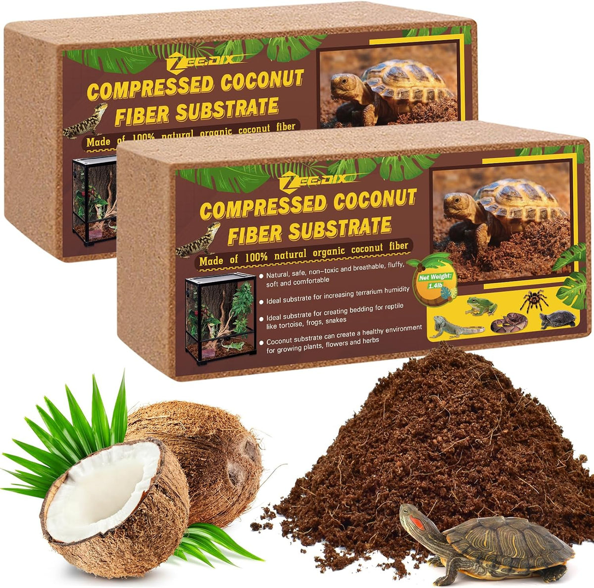 2 Pack Coconut Fiber Substrate, Premium Coco Coir Reptile Substrate