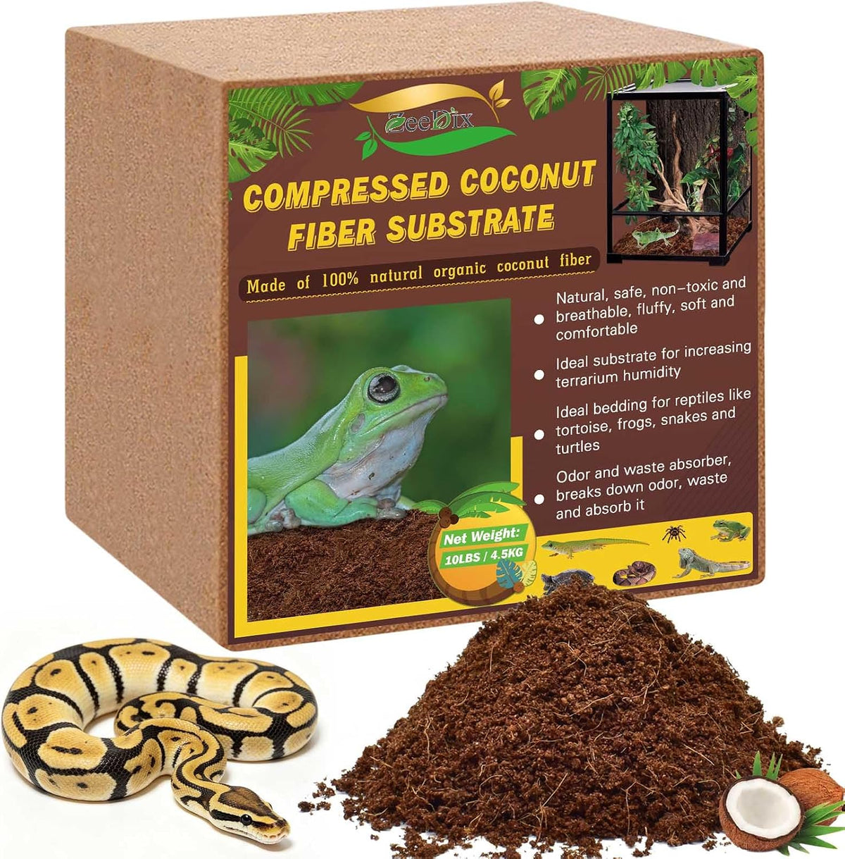 2 Pack Coconut Fiber Substrate, Premium Coco Coir Reptile Substrate