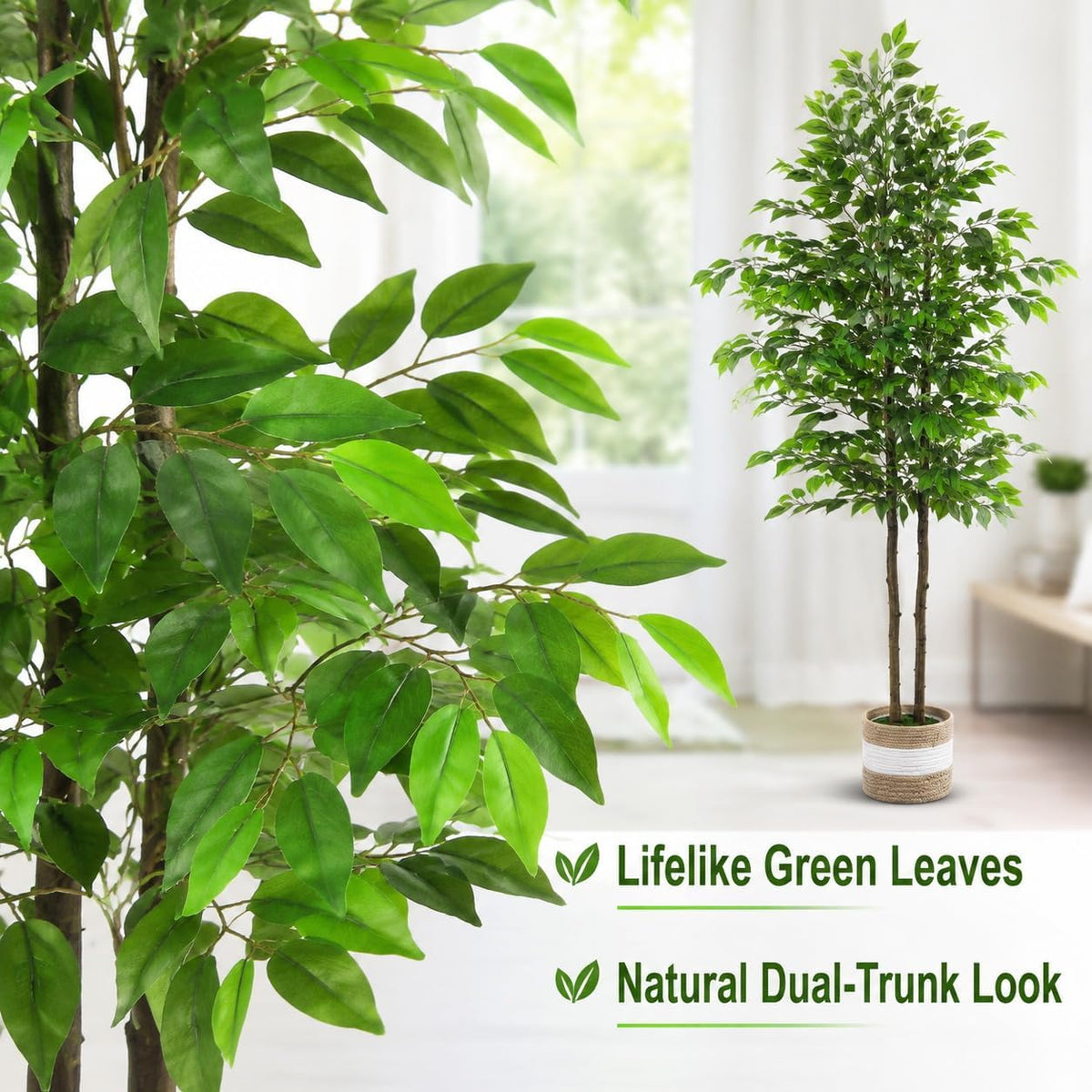 Artificial Ficus Tree 6ft, Fake Trees for Home Office Decor