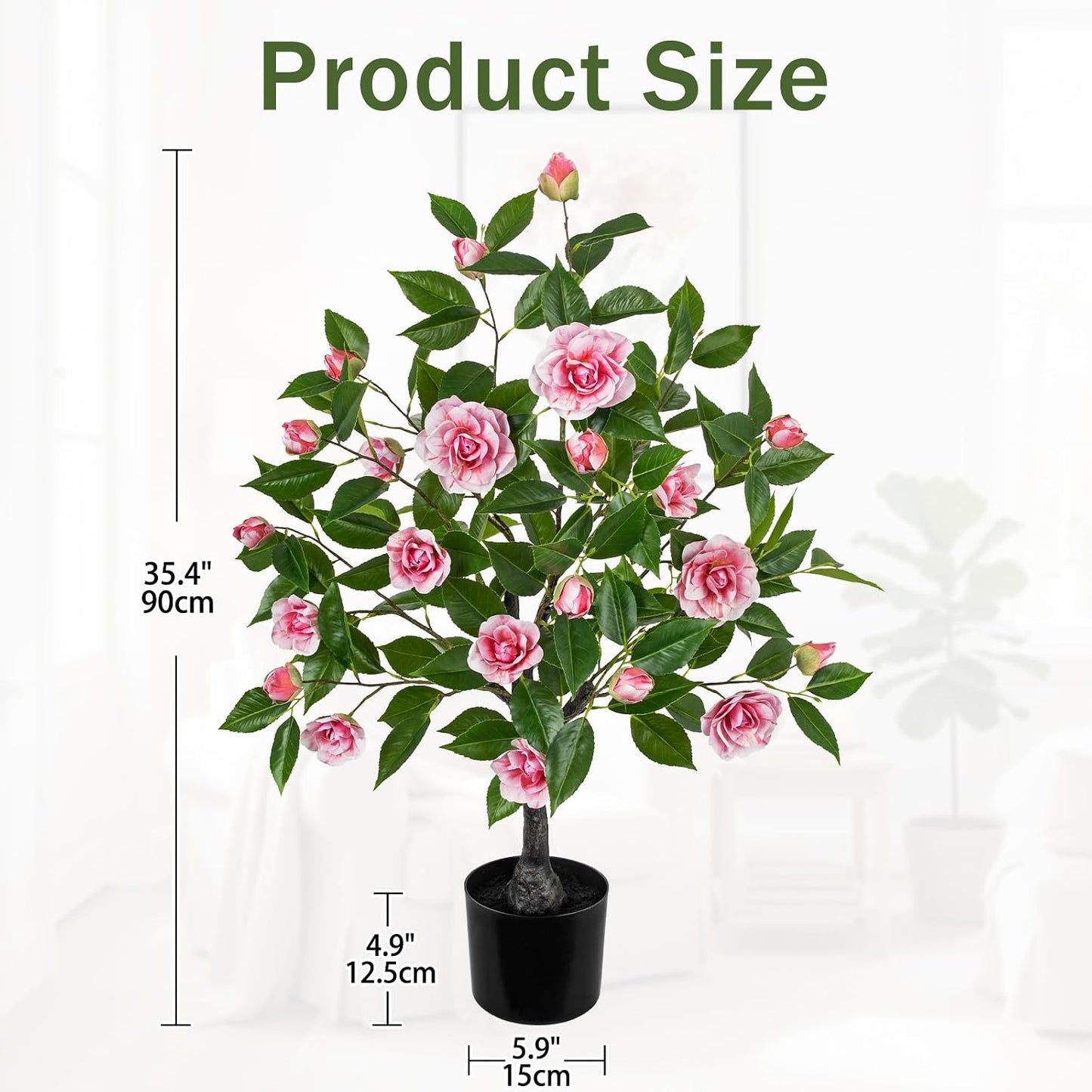 Small Artificial Camellia Roses Potted - 17.7" White Faux Camellia Rose Mini Tree Fake Flower Plant Artificial Plants & Flowers Indoor with Planter for Home Office Living Room Porch Arrangement Decor