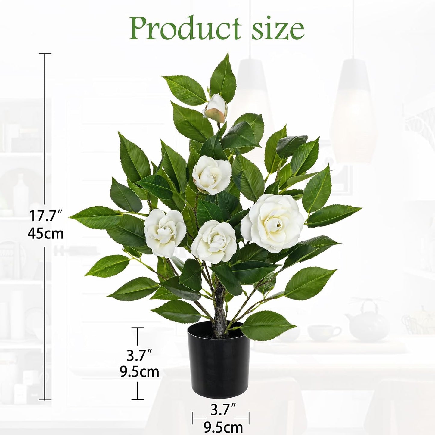 Small Artificial Camellia Roses Potted - 17.7" White Faux Camellia Rose Mini Tree Fake Flower Plant Artificial Plants & Flowers Indoor with Planter for Home Office Living Room Porch Arrangement Decor
