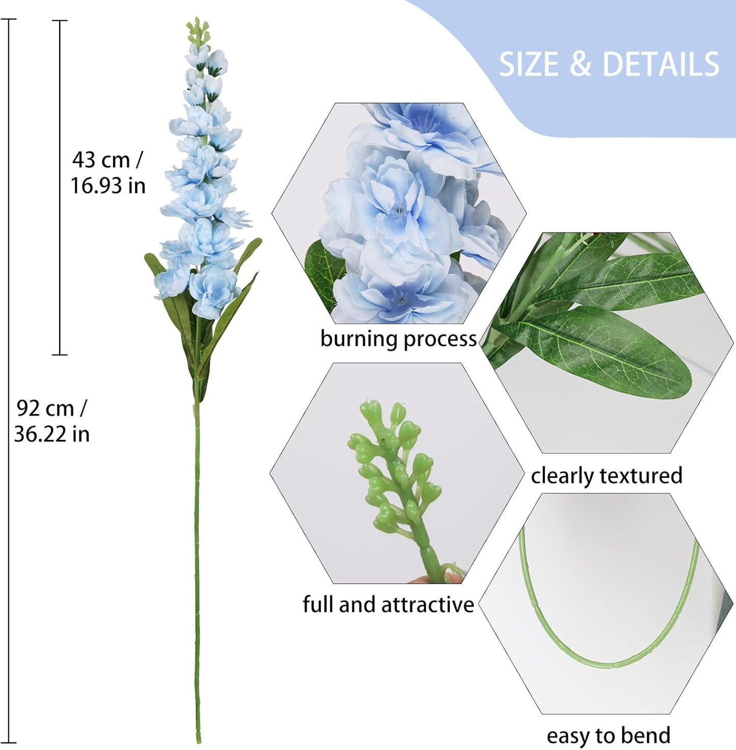 6PCS Green Delphinium Artificial Flowers Silk Snapdragon Artificial Flowers 36.22" Long Stem Flowers for Wedding Florals Centerpieces Home Decor(Green)