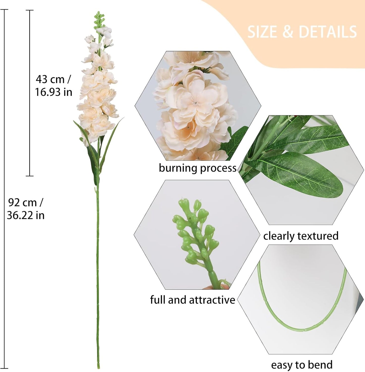 6PCS Green Delphinium Artificial Flowers Silk Snapdragon Artificial Flowers 36.22" Long Stem Flowers for Wedding Florals Centerpieces Home Decor(Green)