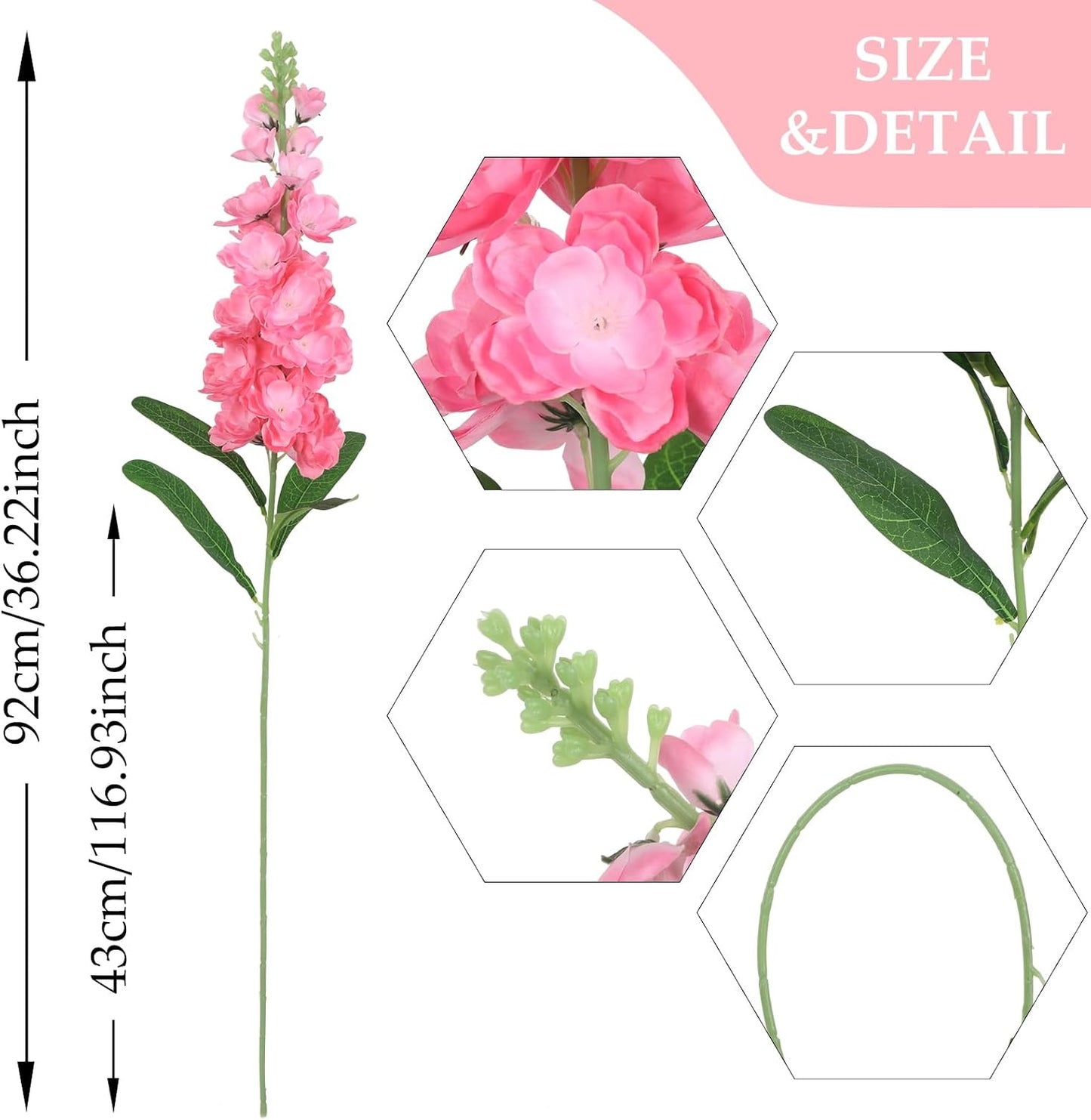 6PCS Green Delphinium Artificial Flowers Silk Snapdragon Artificial Flowers 36.22" Long Stem Flowers for Wedding Florals Centerpieces Home Decor(Green)