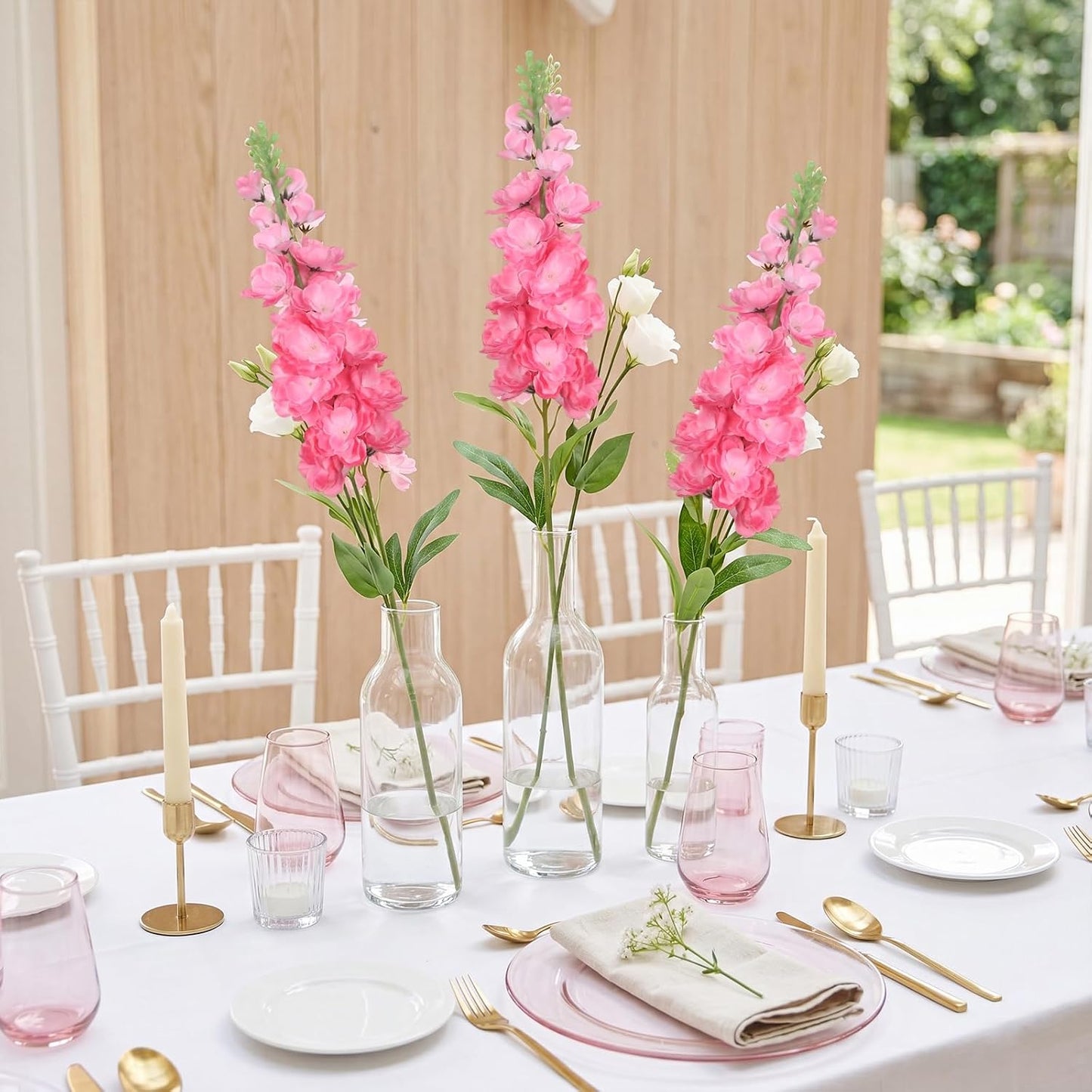 6PCS Green Delphinium Artificial Flowers Silk Snapdragon Artificial Flowers 36.22" Long Stem Flowers for Wedding Florals Centerpieces Home Decor(Green)
