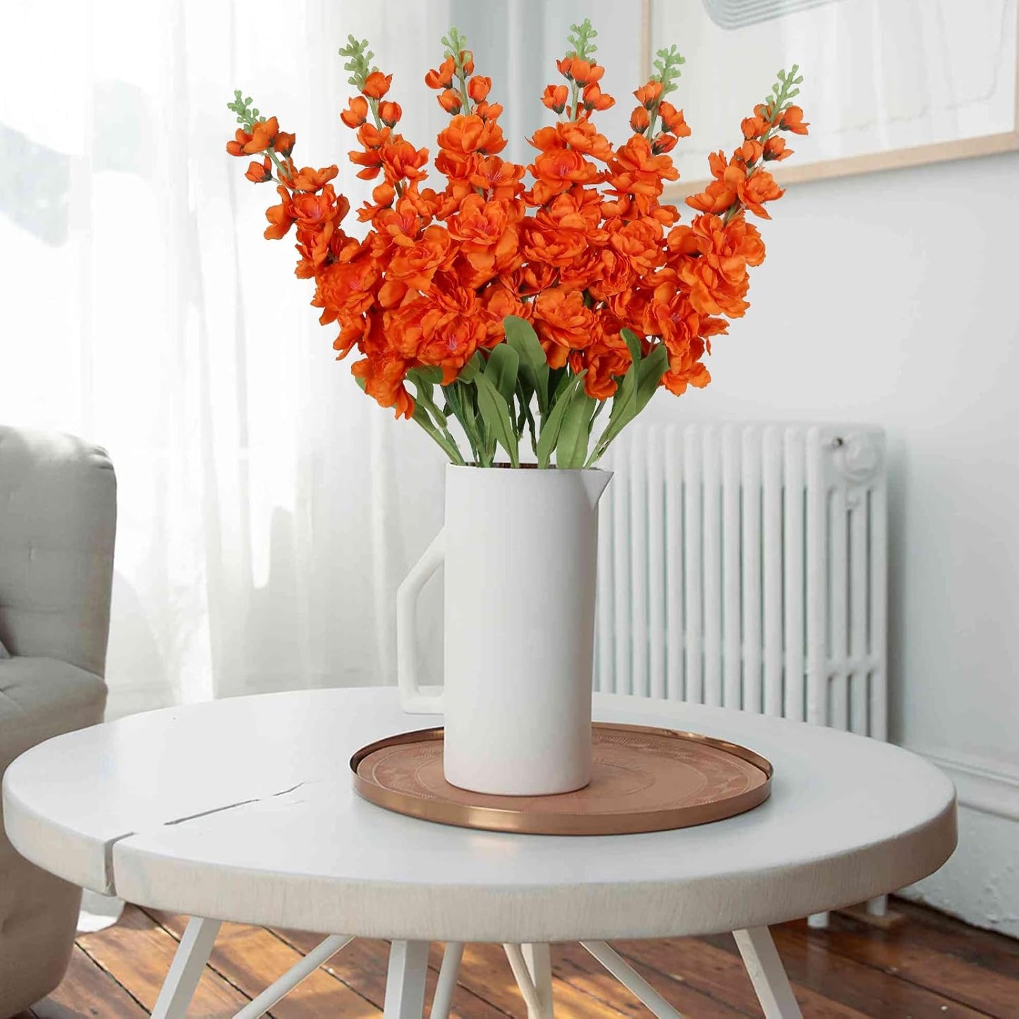 6PCS Green Delphinium Artificial Flowers Silk Snapdragon Artificial Flowers 36.22" Long Stem Flowers for Wedding Florals Centerpieces Home Decor(Green)