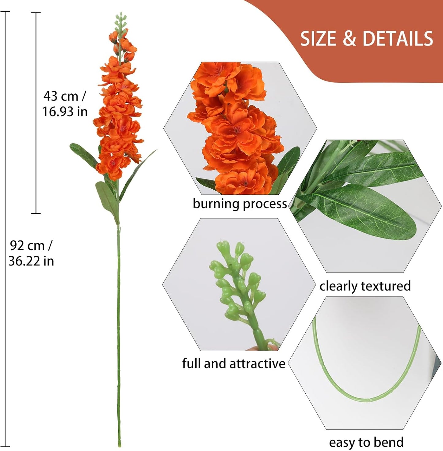 6PCS Green Delphinium Artificial Flowers Silk Snapdragon Artificial Flowers 36.22" Long Stem Flowers for Wedding Florals Centerpieces Home Decor(Green)