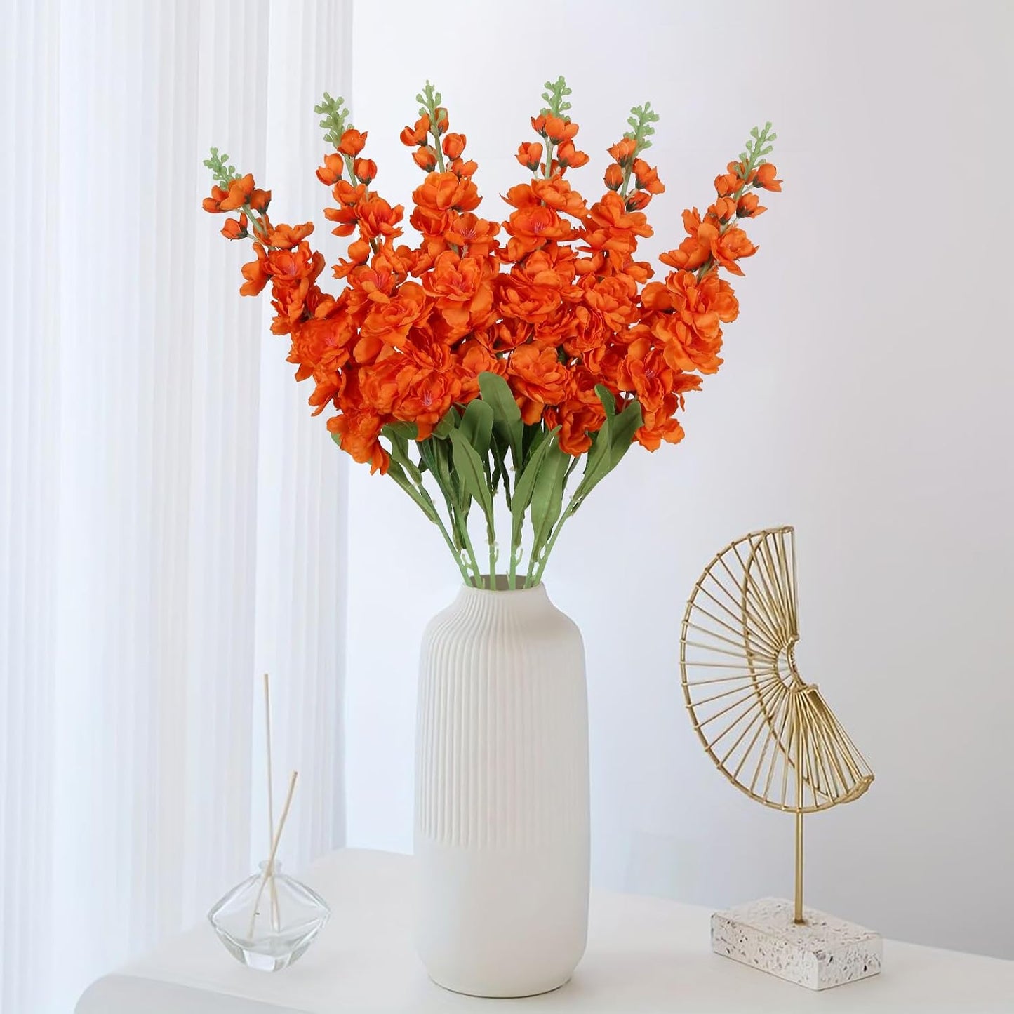 6PCS Green Delphinium Artificial Flowers Silk Snapdragon Artificial Flowers 36.22" Long Stem Flowers for Wedding Florals Centerpieces Home Decor(Green)